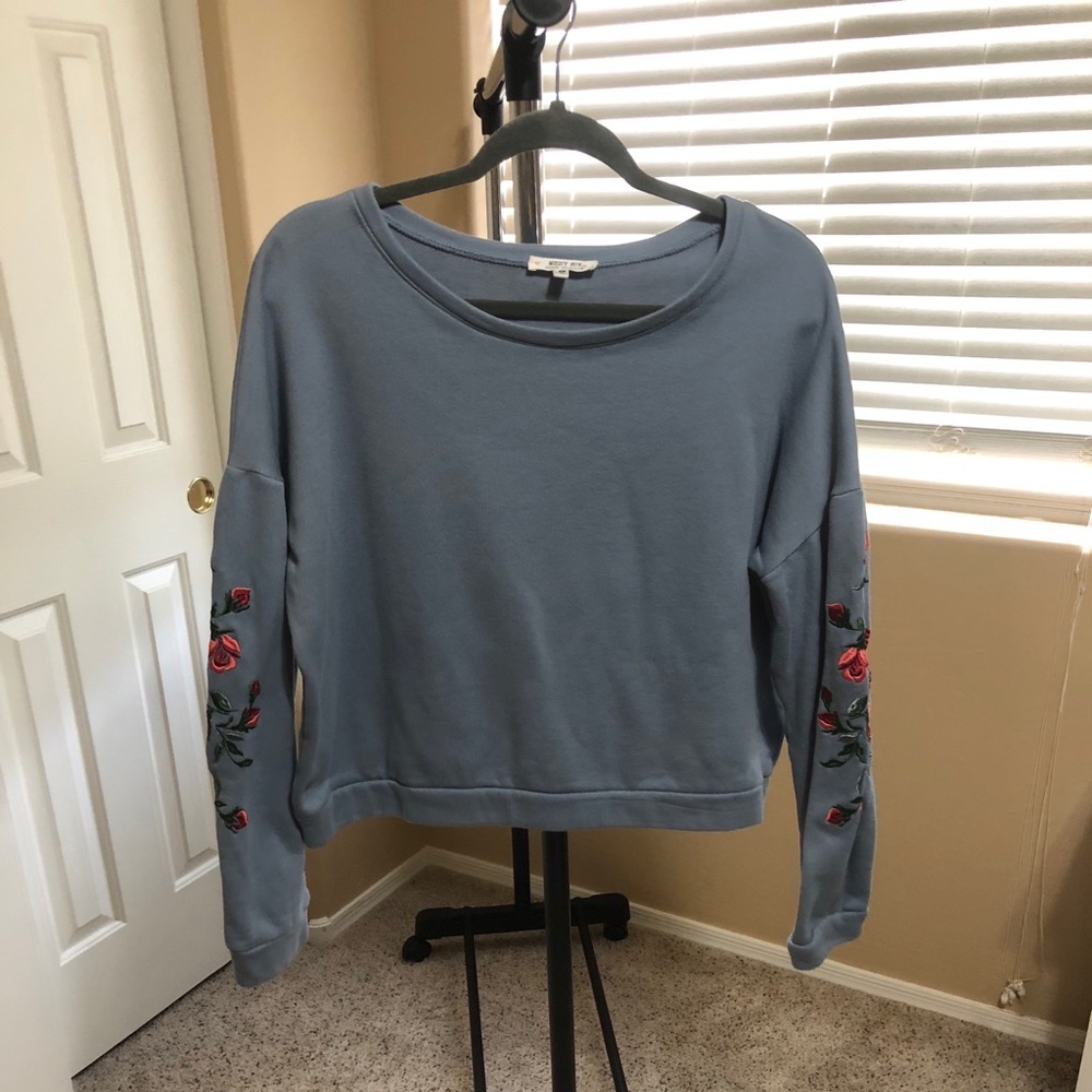 Dusty Blue Rose Embroidered Crewneck